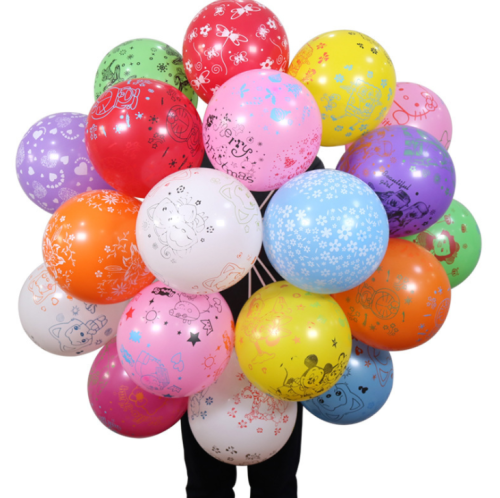 Manufacturer 12-Inch 2.8G Rubber Balloons round Happy Birthday Printing Five-Sided All-Flower Party Decoration Children‘s Balloon