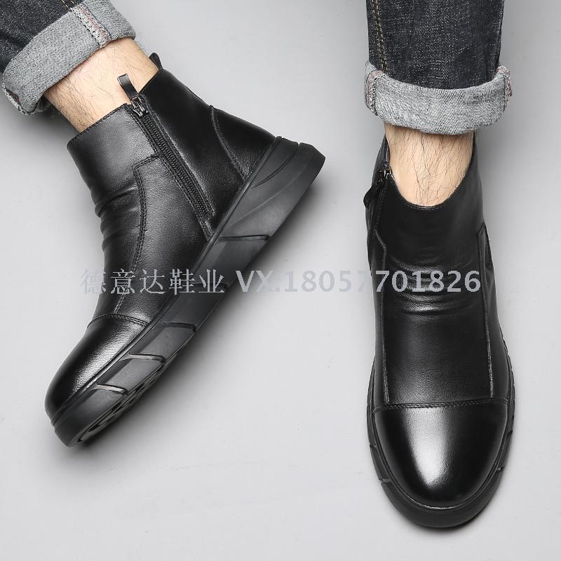 冬季新款男高帮鞋韩版潮鞋中帮雪地靴男皮靴英伦马丁短靴真皮