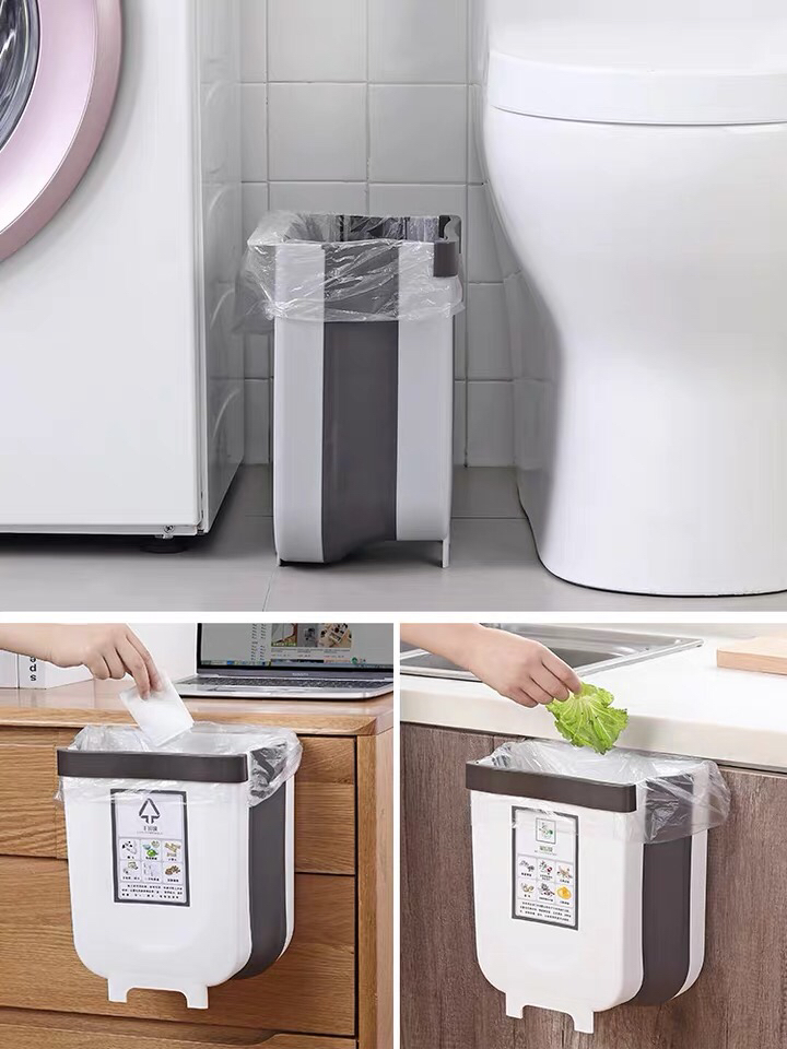 Douyin kitchen trash bin folding hanging classification creative car container household cabinet door hanging trash bin