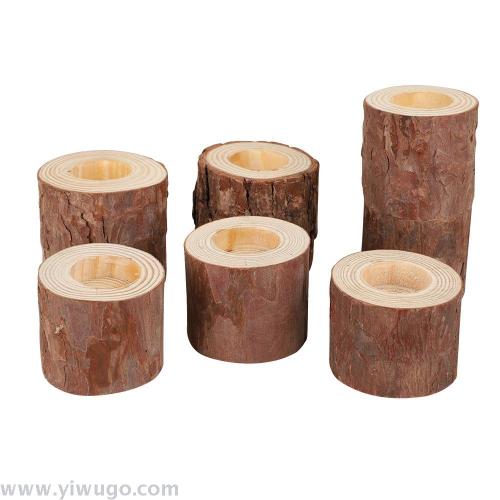 diy original ecology vintage pine wood stump candle candlestick decoration flower pot accessories
