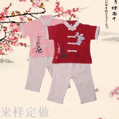 Children‘s Clothing Boys‘ Suit 2018 Summer New Children‘s Summer Middle and Big Children‘s Clothes Boys cotton and Linen Short Sleeve Two-Piece Set 