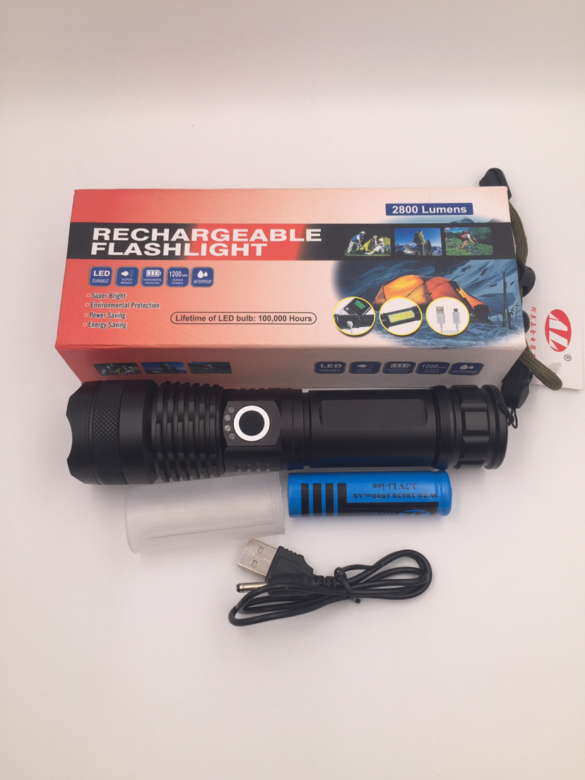 P50 bulb flashlight strong light super bright flashlight with power display retractable focus flashlight