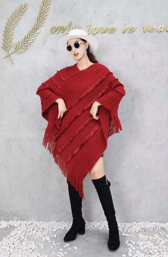 Women‘s Shawl Autumn and Winter New Knitted Pullover Sweater Cape Irregular Tassel Knitwear Coat Trendy Women