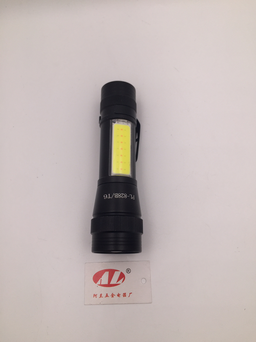 COB side light with red and white light bulb portable flashlight working USB charging
