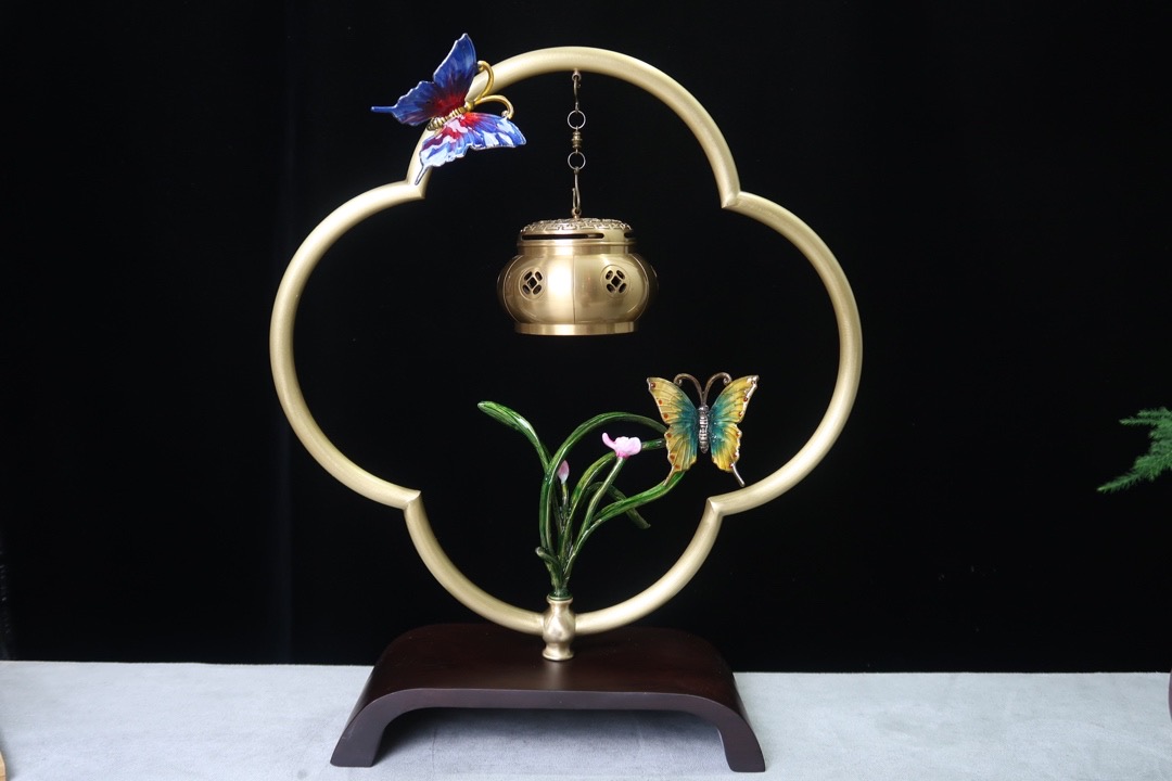 芸亭工艺蝶恋双飞音乐机铜炉 家用室内 茶道禅意 送礼礼盒