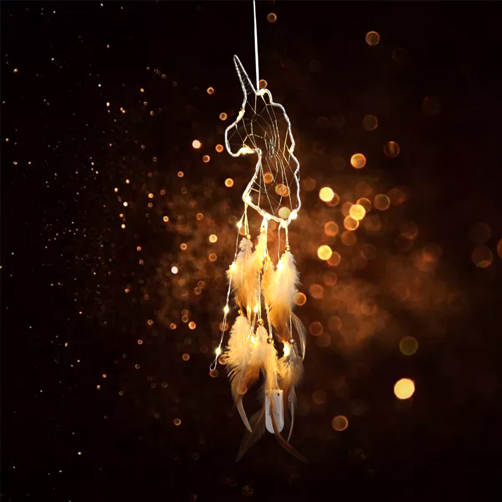 跨境创意独角兽少女捕梦网小夜灯风铃挂饰家居玄关纯手工艺品挂饰