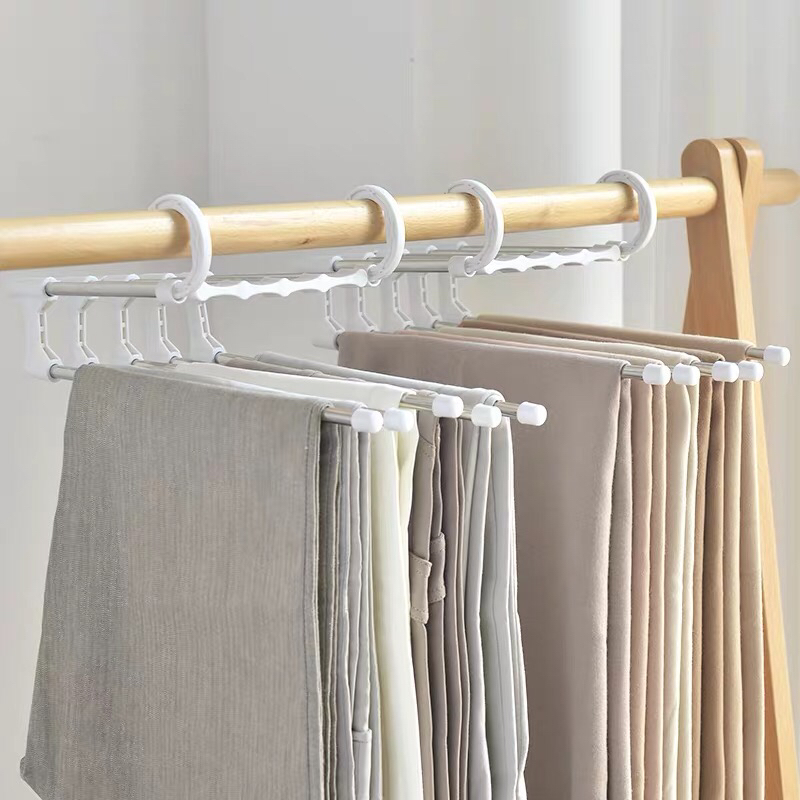 Stretch fold multifunctional multilayer pants to wear pants hanger family magic pants clip chest receives a pair of pants to hang a frame