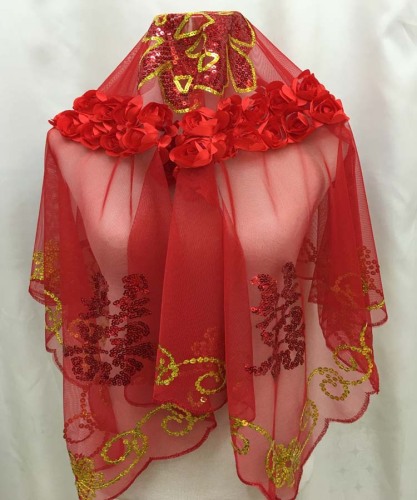 Factory Direct Sales High-End Wavy Edge Red Veil Big Rose Bride Wedding Cover Wedding Supplies