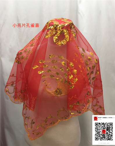 factory direct sales wedding cover bride red veil red veil sequins peacock wedding supplies