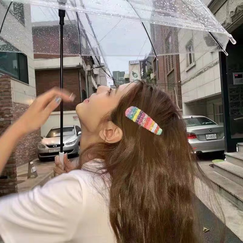 韩国东大门同款彩虹发卡亮片BB夹方块水滴边夹刘海夹糖果色卡子