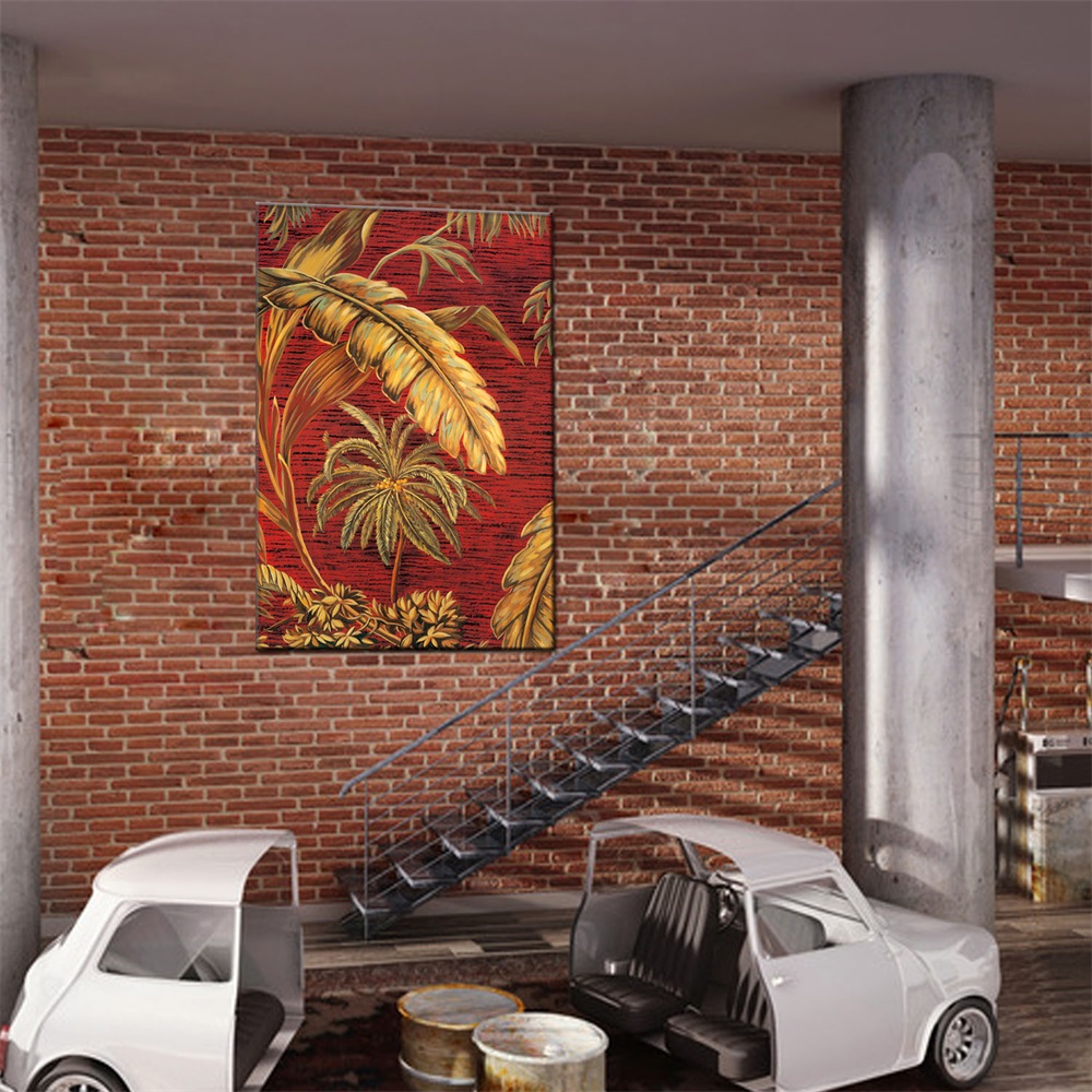 客厅玄关装饰画走廊现代简约挂画轻奢叶子壁画过道金叶子油画