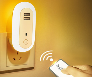 遥控感应LED插电USB充电式小夜灯，卧室床头宝宝喂奶护眼椭圆灯