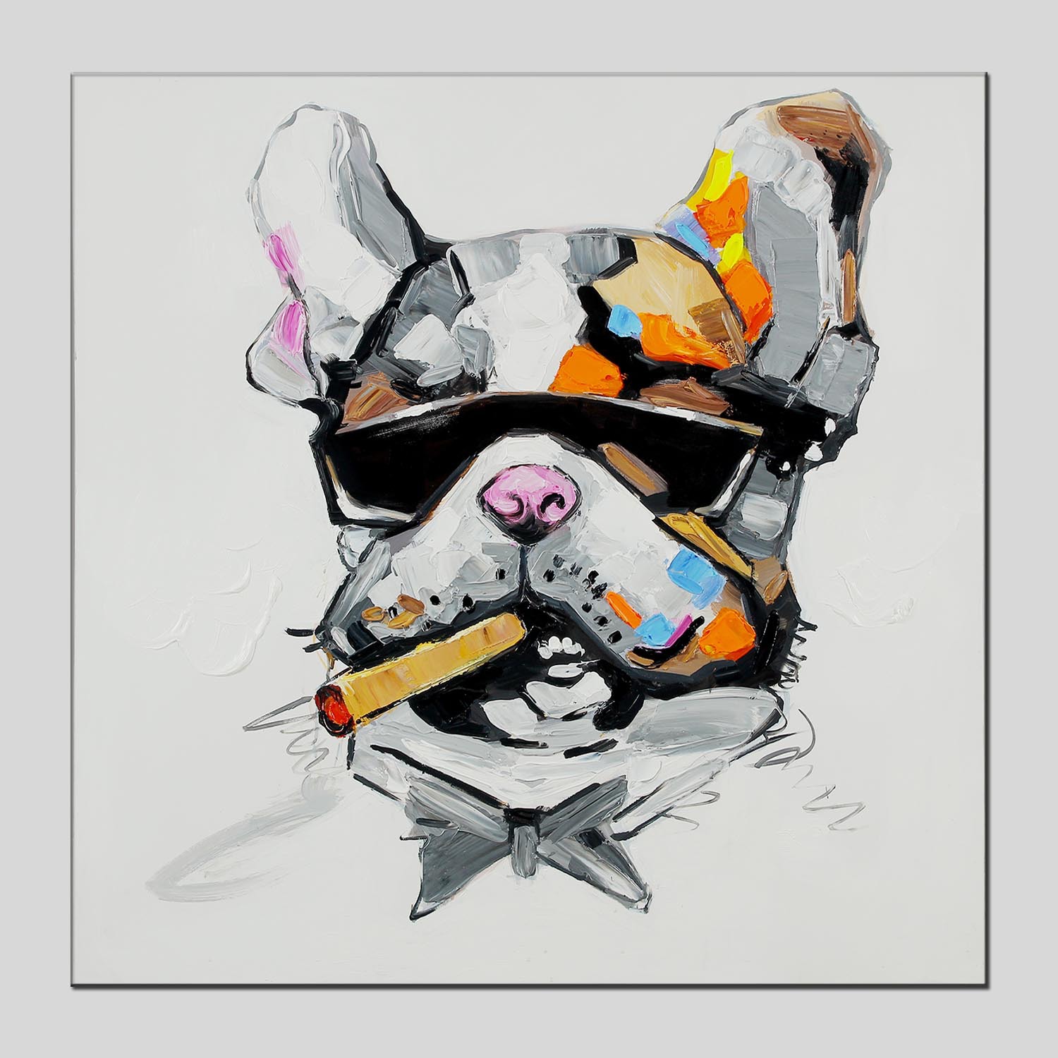 北欧风装饰画 叼烟犬沙发背景画 酒店宾馆玄关装饰油画 厂家直销