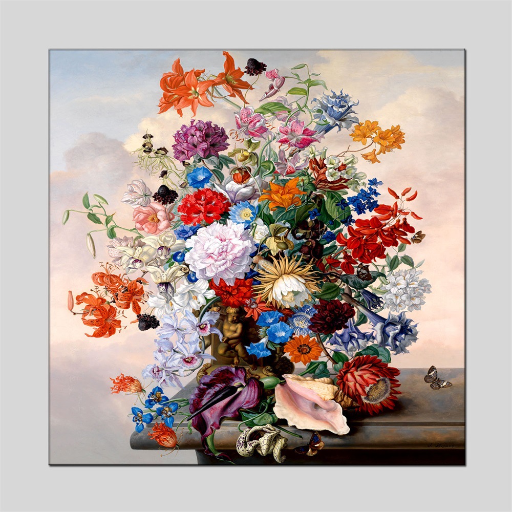 北欧风 现代抽象装饰画半手绘油画卧室玄关过道挂画花卉墙画