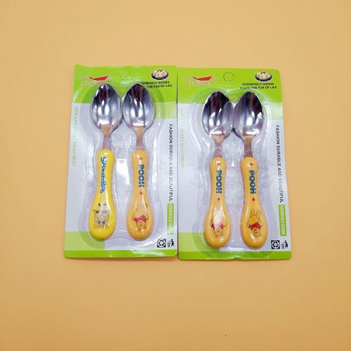 Jiajiale Creative Cartoon Stainless Steel Spoon Cute Plastic Handle Spoon Children‘s Anti-Scald Spoon Hot Sale Supply