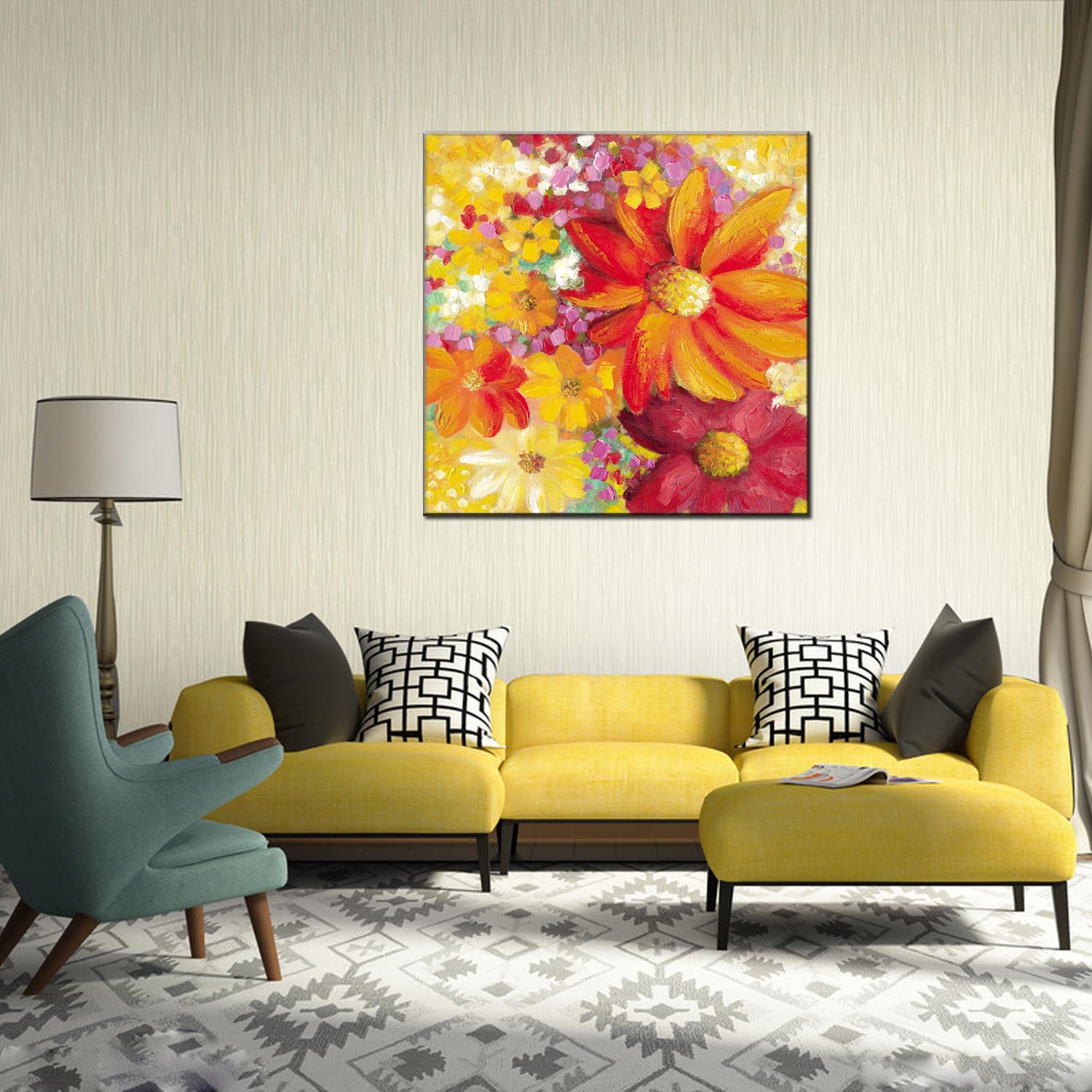 现代简约向日葵卧室床头油画卫生间装饰画儿童房浴室防水贴画壁画