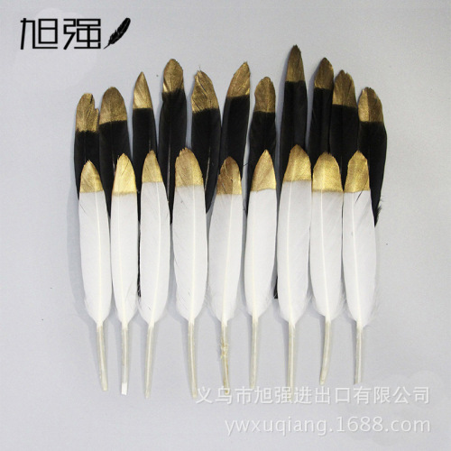 factory direct sales 10-15cm gold spray small straight knife diy handmade ornament gold spray feather ornament feather supply