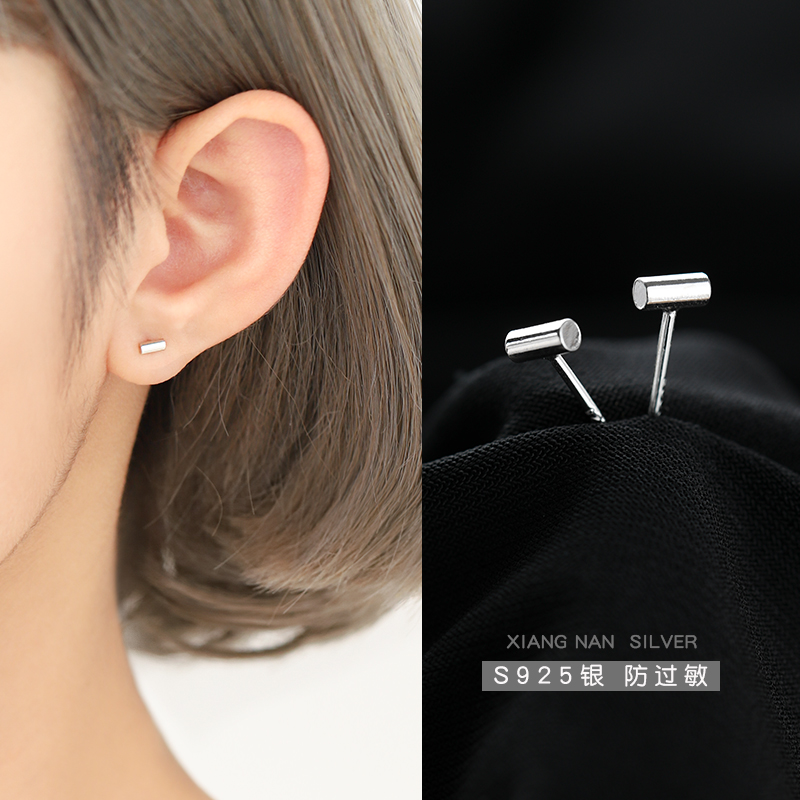 925纯银圆柱耳钉女清新简约迷你小锤子造型耳骨钉耳饰