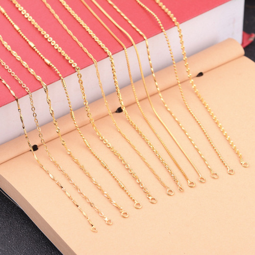 Factory Direct Sales Fashion Women Gold Plated Single Chain Faux Gold Necklace Women Alluvial Gold Snake Bone Water Wave Clavicle Chain Necklace