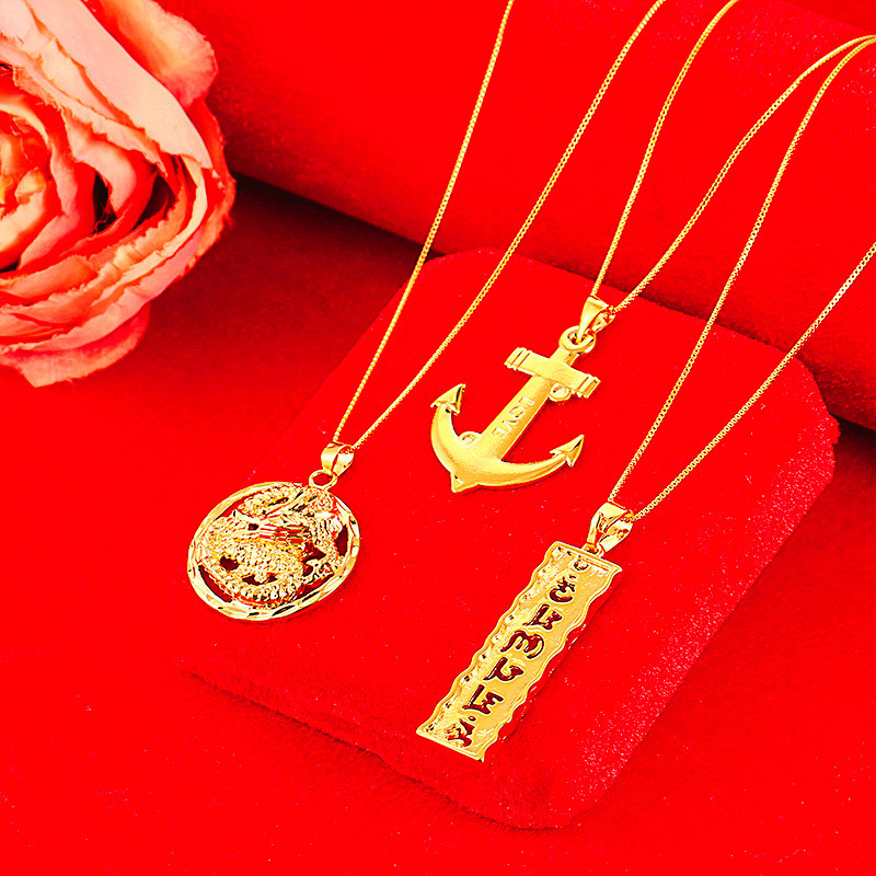 厂家直销 黄铜镀24真金龙牌吊坠 越南沙金海军风船锚六字真言挂坠