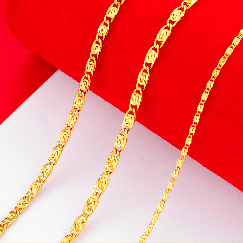 直播热卖批发仿黄金瓦片链越南沙金扁项链镀金女锁骨链欧币日字链
