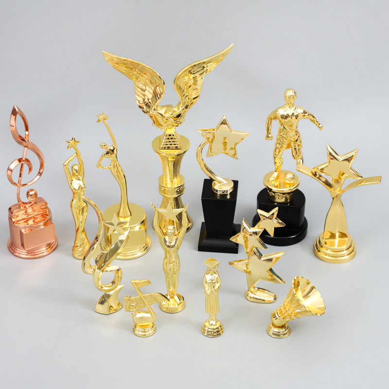 定制金属水晶荣誉奖杯摆件镀金五角星年会纪念礼品树脂颁奖杯奖座