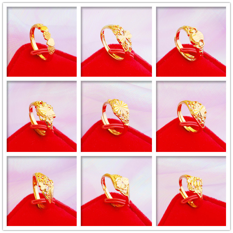 欧币金开口车花黄铜镀黄金女戒镀24K镀金戒指女越南沙金 女士戒指