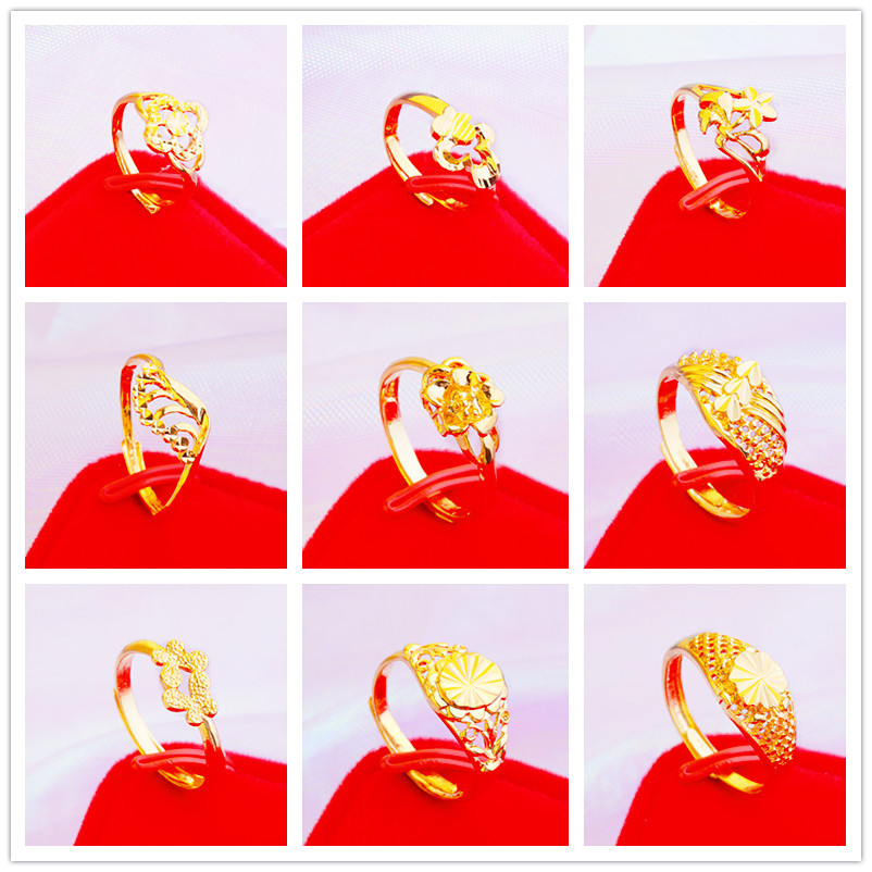 批发仿黄金越南沙金戒指开口可调金色戒指一手货源纯黄铜镀金女戒