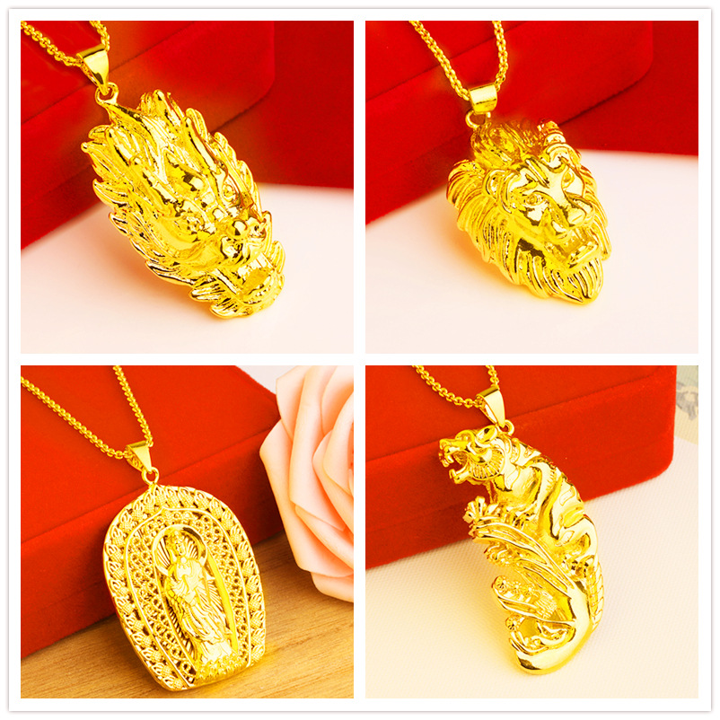耳之恋 越南沙金项链镀厚金霸气狮子头吊坠 镀金霸气个性龙头项坠