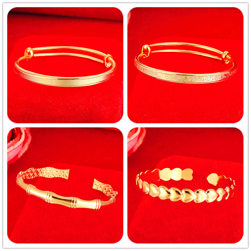 厂家直销女款细沙钉沙手镯铜镀黄金磨砂光面推拉手环越南沙金批发