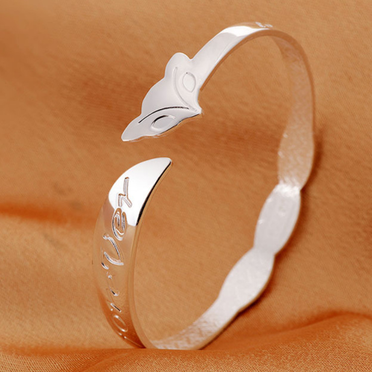 厂家批发镀纯银狐狸镀银手镯 藏银手镯 铺里银首饰火烧银苗银手镯