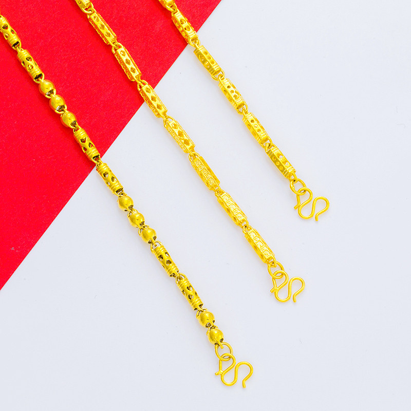 越南沙金倒模镂空圆柱间珠项链男式链条 镀24K金首饰批发金色项饰