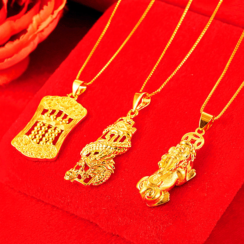 越南沙金貔貅吊坠女久不掉色仿黄金龙坠招财算盘吊坠镀真金送女友