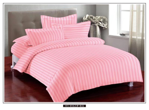 beddings foreign trade hotel series vertical stripe cotton four-piece three-piece bed sheet fitted sheet pillowcase