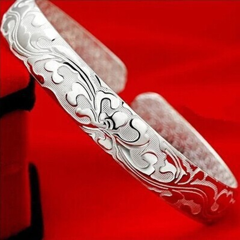 民族风电镀银手镯繁花似锦开口手镯电镀合金女士手镯厂家批发定制