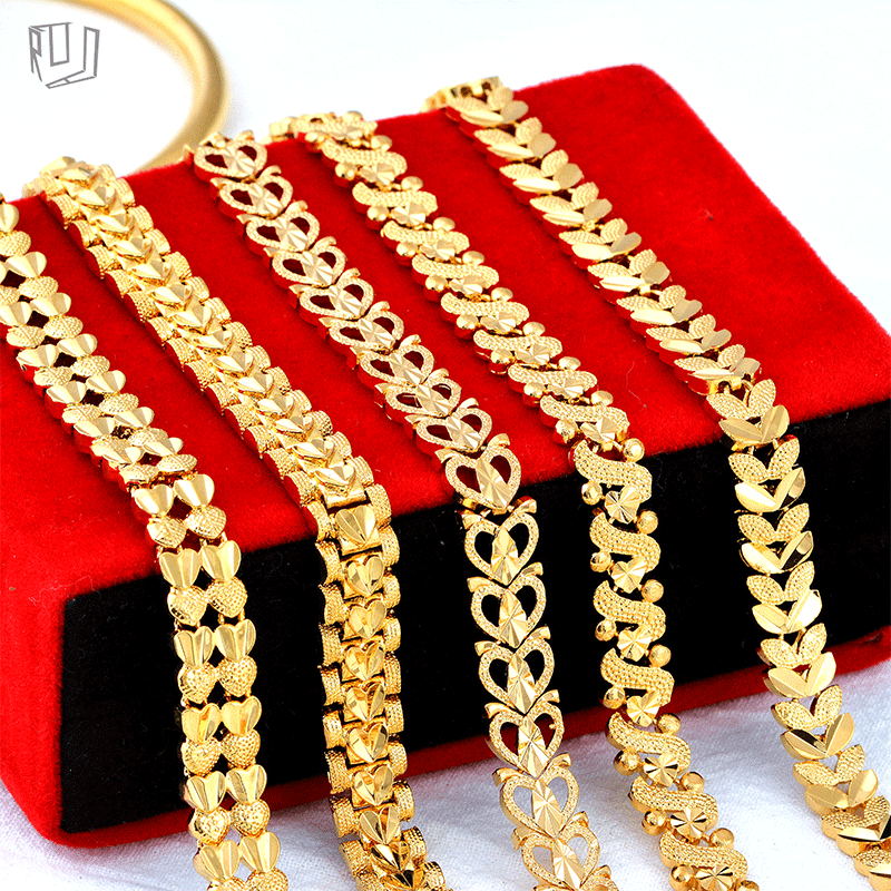越南沙金手链镀金首饰女士手表链爱心粗细款婚庆摆摊现场加工热卖