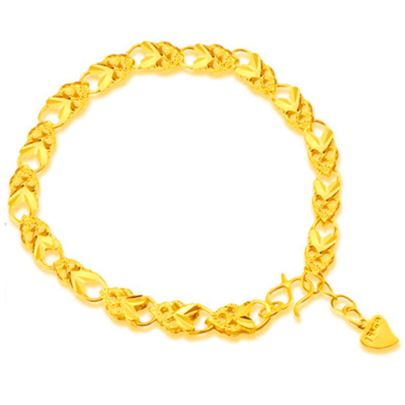 越南沙金倒模兔头心形手链 海底金女士首饰 持久保色铜镀真金礼物