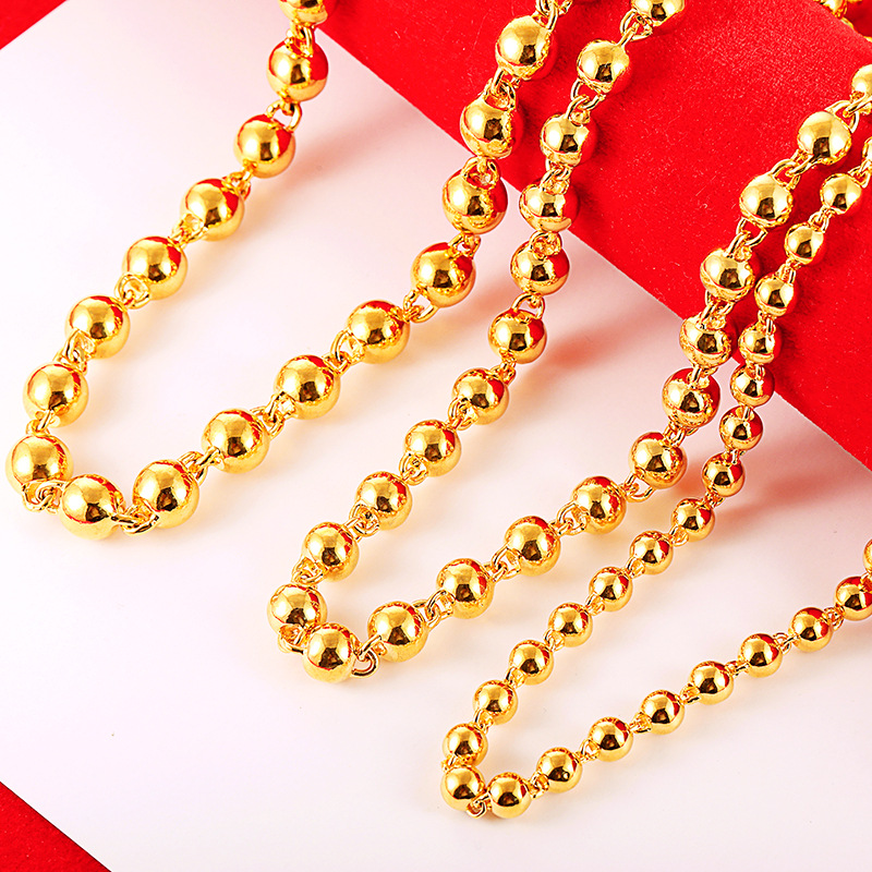 爆款 越南沙金加厚金镀金空心光面圆珠佛珠男士项链批发 久不掉色