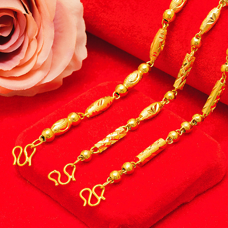 越南沙金铜镀金男款实心车花橄榄珠项链 欧美时尚男项链货源批发