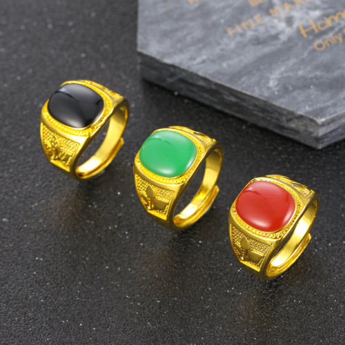 Vietnam Sand Gold Red/Green/Black Dripping Open Male Ring Gold Men‘s Gem Ring Ring Imitation Gold Fire Gold