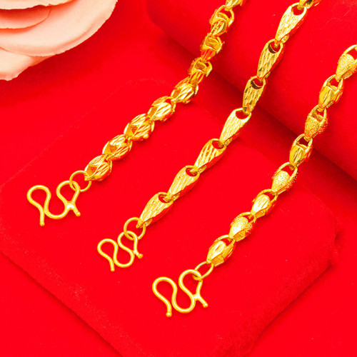 vietnam alluvial gold necklace alluvial gold necklace men‘s solid lantern necklace domineering yellow copper plating 24k real gold melon seeds chain jewelry wholesale