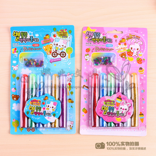 Children‘s Handmade DIY 6-Color Flash Glue Flash Crayon Stereoscopic Greeting Cards Pen