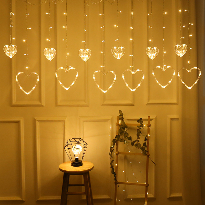 LED冰条型爱心窗帘灯告白求婚节日气氛用品小女心浪漫房间装饰灯