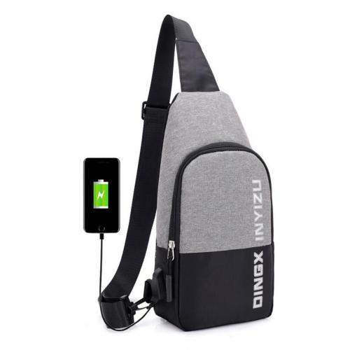 Men‘s Shoulder Bag Multifunctional USB Anti-Theft Chest Bag Crossbody Backpack Outdoor Sports Chest Bag
