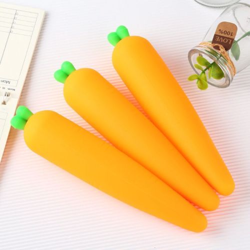 Creative Carrot Shape Pencil Case Student Cute Stationery Bag Silicone Radish Pencil Case Stationery Storage Bag