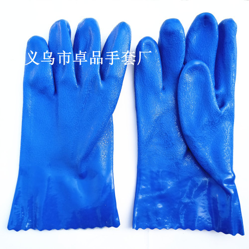 factory direct sales 27cm knitted cotton wool cloth dipped in blue pvc matte oil resistant acid and alkali resistant gloves