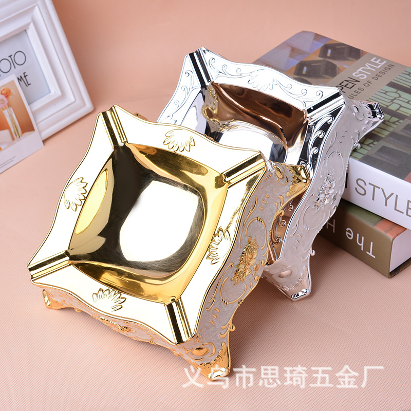 【厂家直销】锌合金彩胶烟灰缸 欧式方形豪华酒店会所烟灰缸