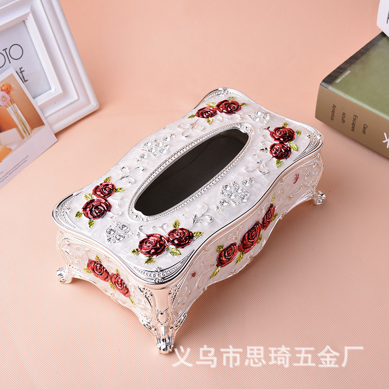 大号高档玫瑰刺身锌合金纸巾盒合金抽纸盒餐巾纸盒 家用  汽车用