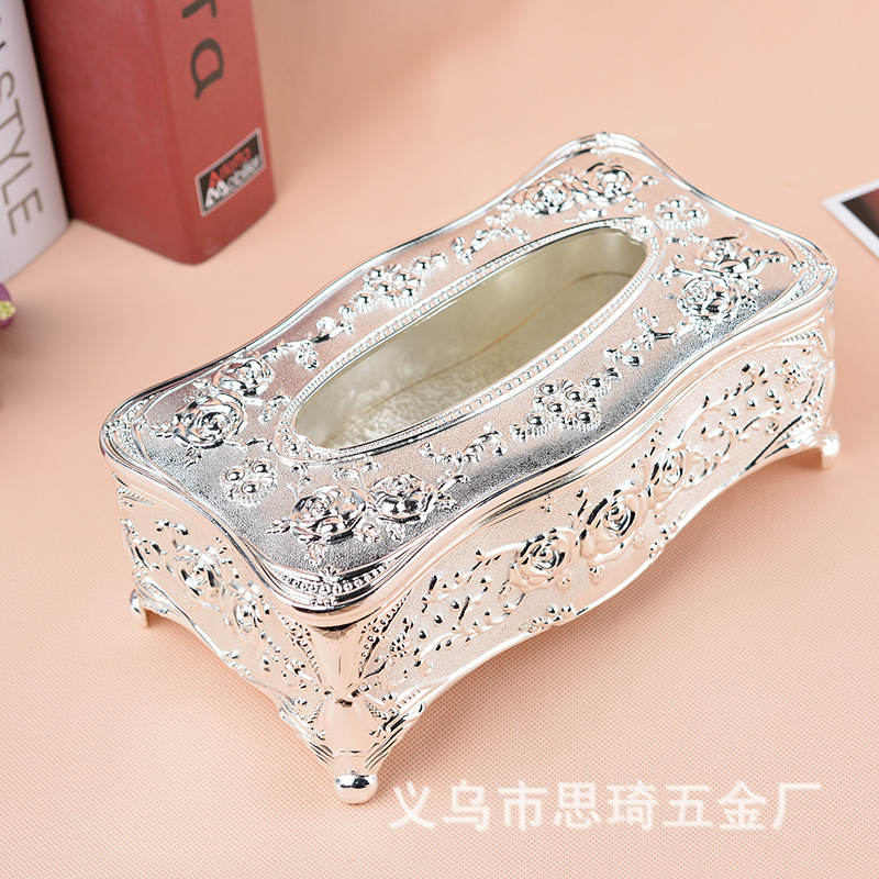 大号高档银色锌合金纸巾盒合金抽纸盒餐巾纸盒 家用 汽车用 欧式