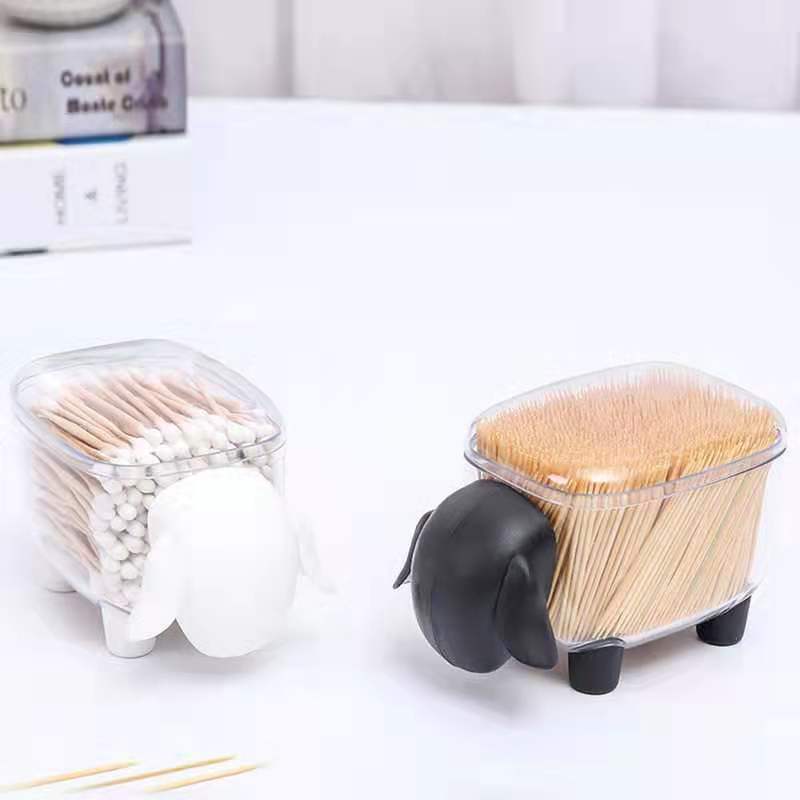 Creative little sheep storage jar, plastic desktop storage box, toothpick and cotton swab box pic 3
